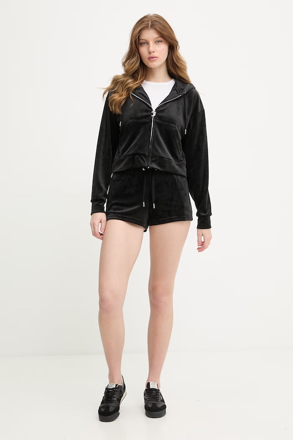 Juicy Couture hanorac cu glugă damski din velur ICCLE HOODIE JCWAS126304 negru SS26
