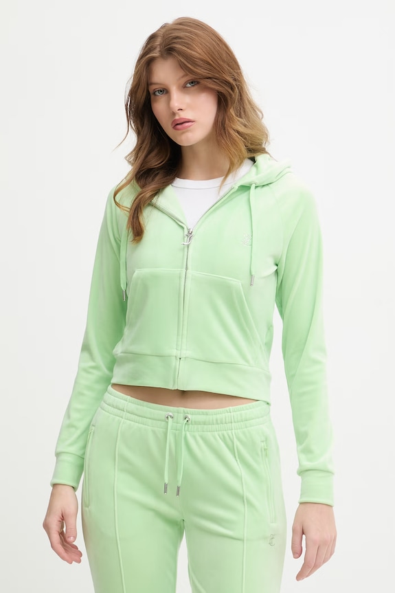 Odzież Juicy Couture bluza z kapturem damska welurowa MADISON COL OUT JCWAS126326 zielony