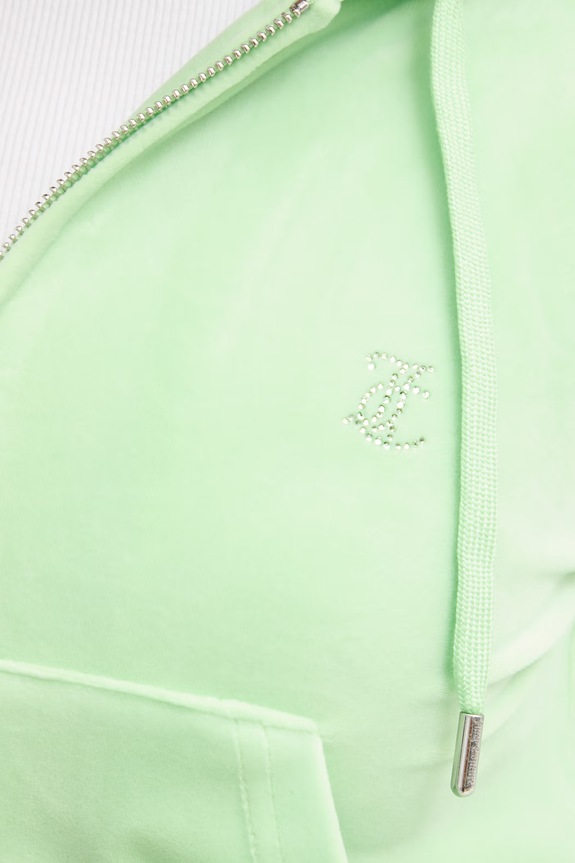 Juicy Couture bluza z kapturem damska welurowa MADISON COL OUT JCWAS126326 zielony