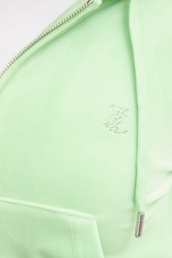 Juicy Couture bluza z kapturem damska welurowa MADISON COL OUT JCWAS126326 zielony