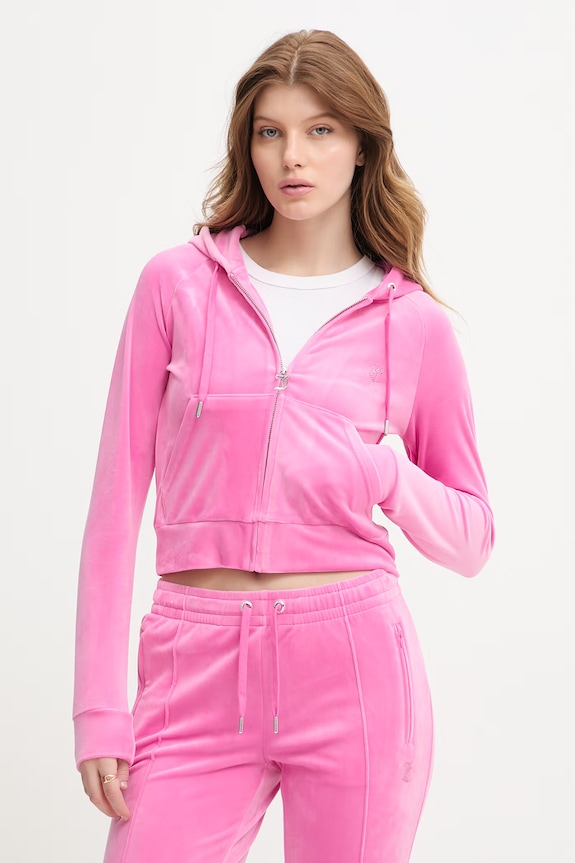 Juicy Couture bluza z kapturem damska welurowa MADISON COL OUT różowy JCWAS126326