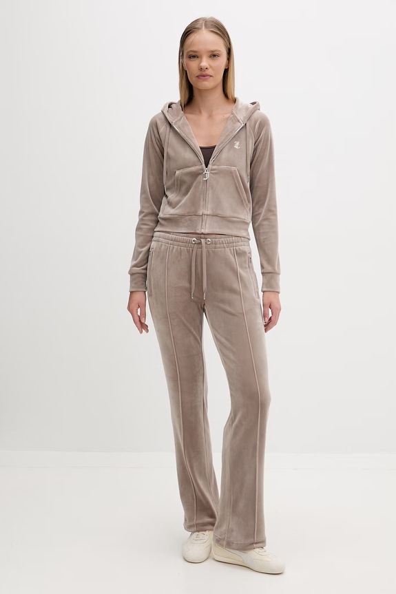Juicy Couture bluza z kapturem damska welurowa MADISON COL OUT JCWAS126326 brązowy SS26