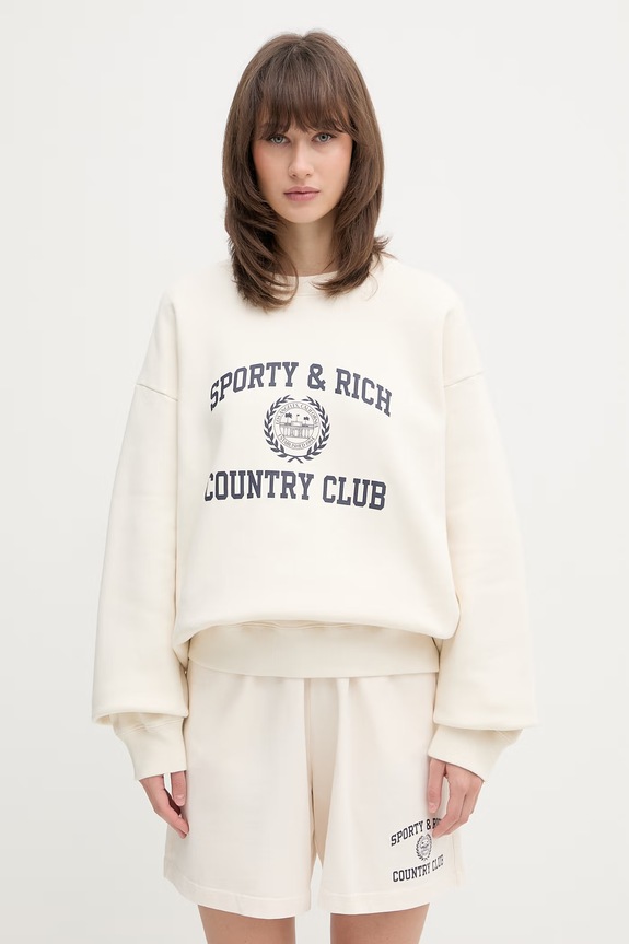 Sporty & Rich Varsity Crest bluza bawełniana damska beżowy ST09876218WH37