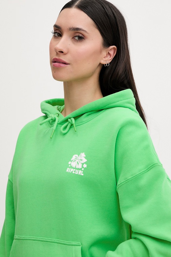 Rip Curl hanorac cu glugă pentru femei, cu bumbac SURF PUFF HERITAGE verde 0A0WFL