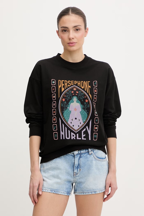 Hurley dukserica za žene od pamuka CREW PERSEPHONE CREEK crna WFTEU00025