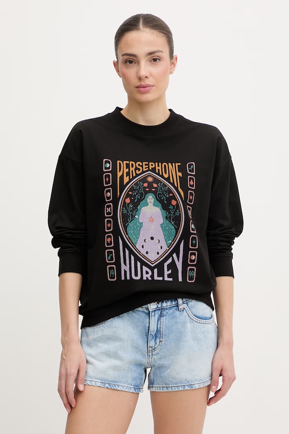 Hurley dukserica za žene od pamuka CREW PERSEPHONE CREEK crna WFTEU00025