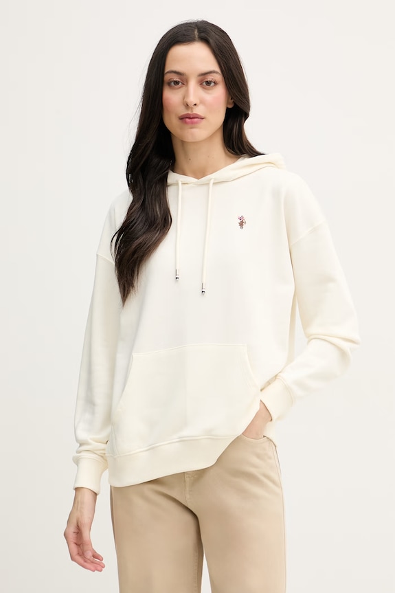 U.S. Polo Assn. mikina s kapucňou dámska s bavlnou DHM Hoodie béžová WUP2541