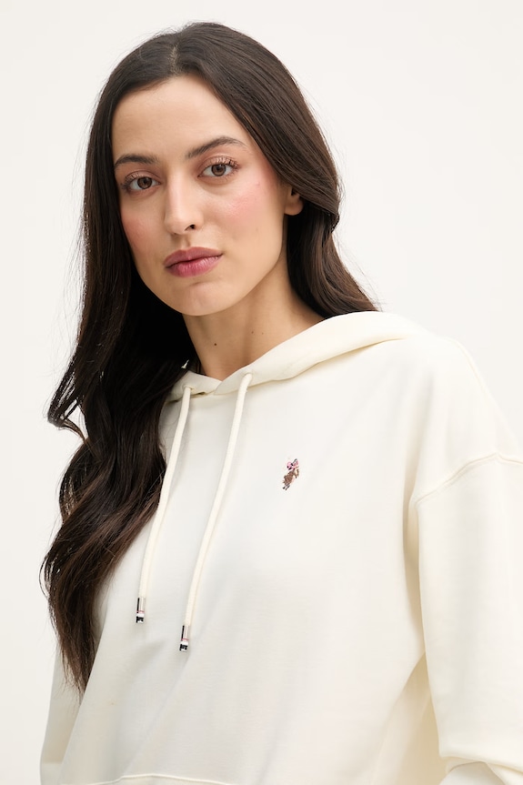 U.S. Polo Assn. mikina s kapucňou dámska s bavlnou DHM Hoodie béžová WUP2541
