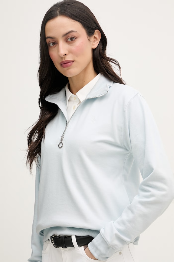 U.S. Polo Assn. mikina dámska s bavlnou DHM LB Quarter Zip tyrkysová WUP1673