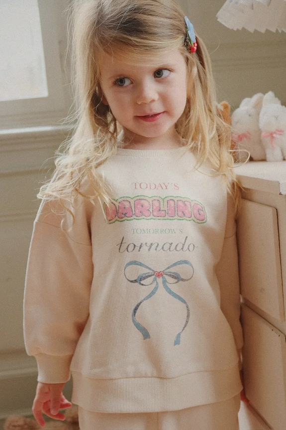 Detská bavlnená mikina Konges Sløjd LOUPY LOU SWEAT SHIRT OCS bavlna béžová KS104350.G.PreSpring