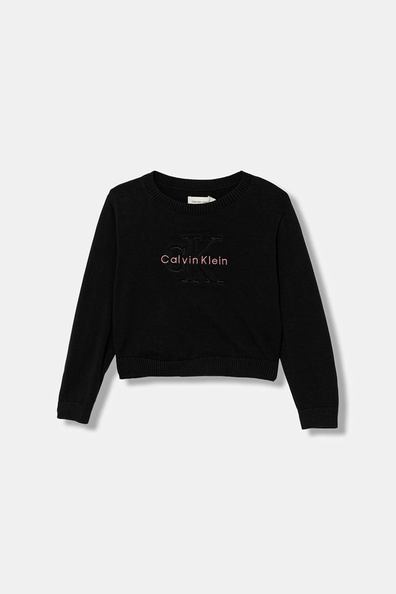 Παιδική βαμβακερή μπλούζα Calvin Klein Jeans χωρίς κουκούλα μαύρο IG0IG03075.128.176.PPY2