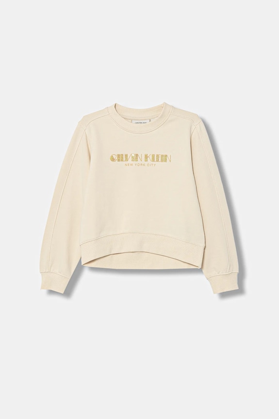 Dětská bavlněná mikina Calvin Klein Jeans bez kapuce béžová IG0IG03069.128.176.PPY2