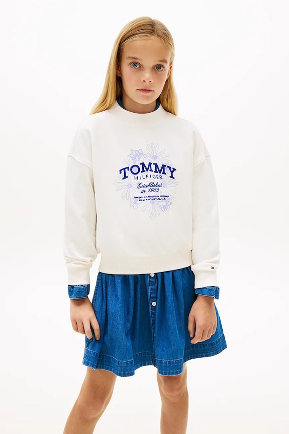 Dječja dukserica Tommy Hilfiger natpis bijela KG0KG08992.122.PPY2