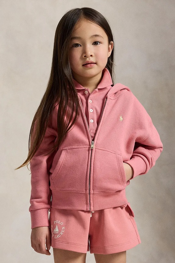 Polo Ralph Lauren rozepínací mikina s kapucí dětská bavlněná růžová 312A11856002