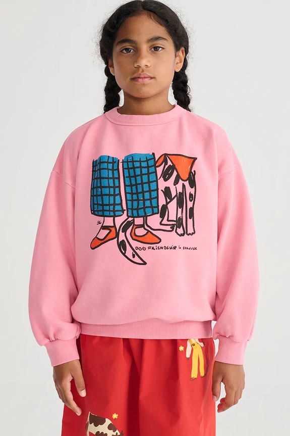 Bobo Choses bluza bawełniana dziecięca Dog Friendship aplikacja różowy 126AC047