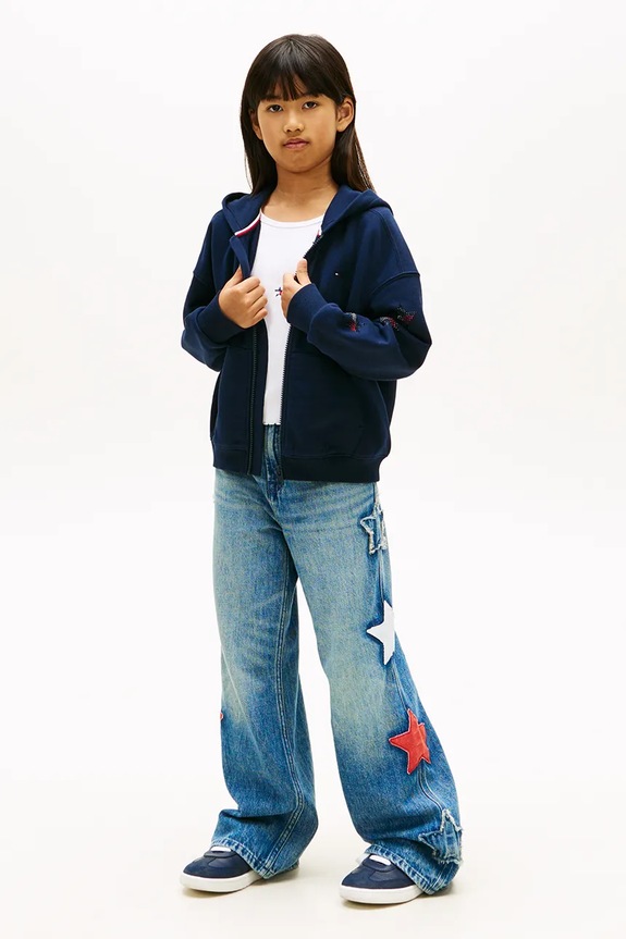Dievča Tommy Hilfiger mikina s kapucňou detská s bavlnou KG0KG09129.128.176.PPY2 tmavomodrá