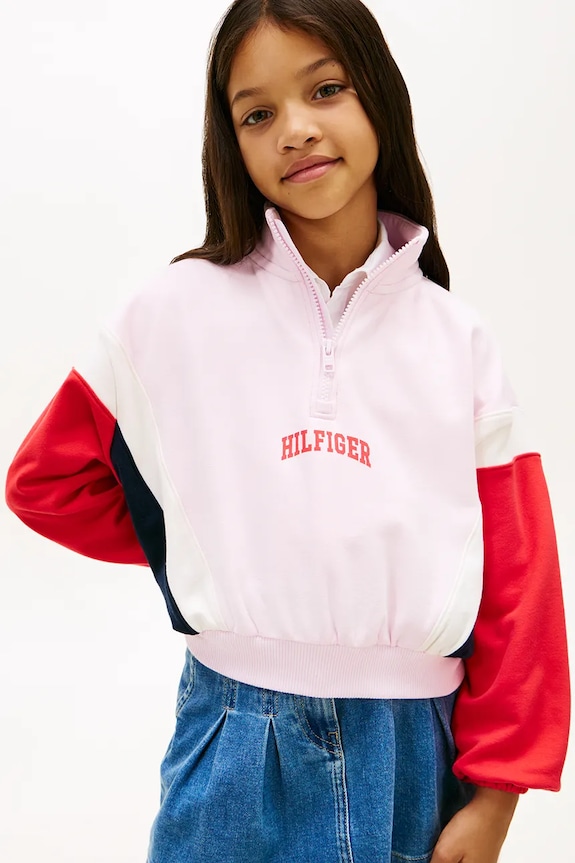 Tommy Hilfiger mikina na zips detská bavlnená s elastanom ružová KG0KG09237.128.176.PPY2