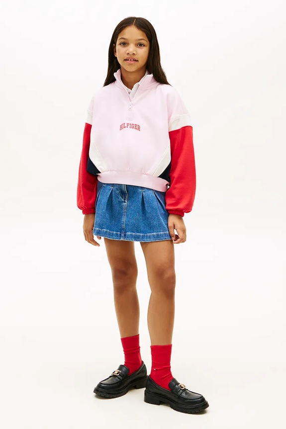 Dievča Tommy Hilfiger mikina na zips detská bavlnená s elastanom KG0KG09237.128.176.PPY2 ružová