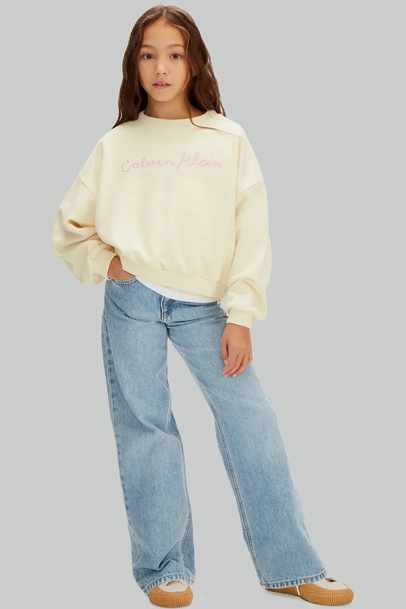 Dziewczynka Calvin Klein Jeans bluza dziecięca z bawełną LVCKSJB25G.128.176.PPY2 beżowy