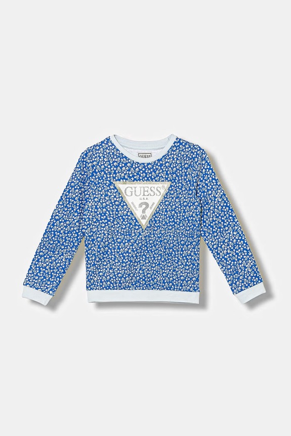 Dětská bavlněná mikina Guess potisk modrá K6GQ00.KA6R4.PPY2.M