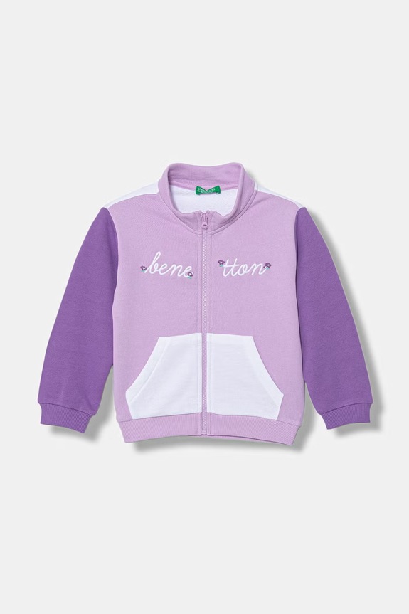 United Colors of Benetton hanorac cu fermoar pentru copii, din bumbac violet 3J70G504B.P.Stagionale