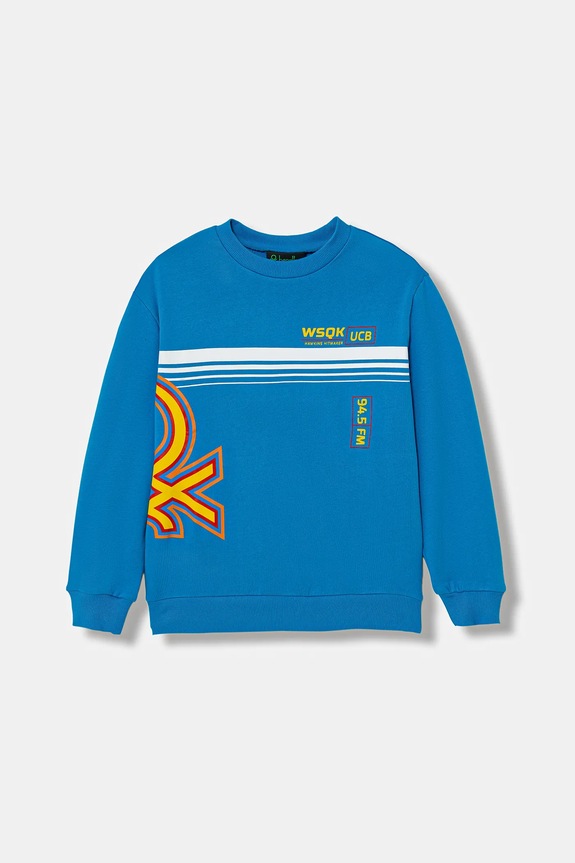 Dětská bavlněná mikina United Colors of Benetton bez kapuce modrá 33NVC10QW.G.Seasonal