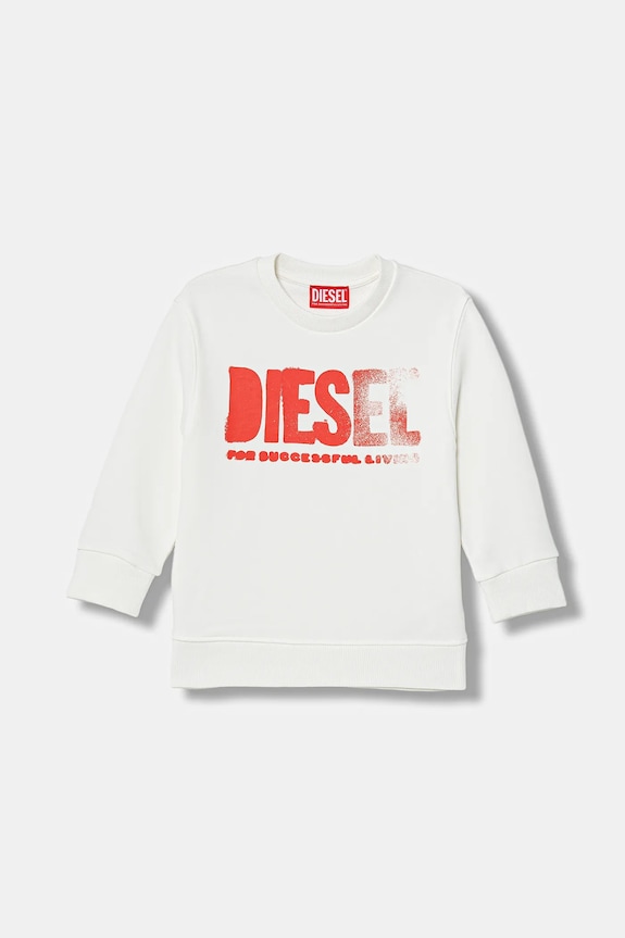 Dječja dukserisa s pamukom Diesel SIDER OVER SWEAT-SHIRT s kapuljačom bijela J02619.0GEAD