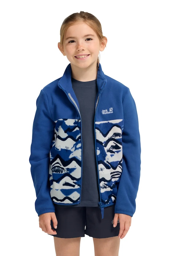 Jack Wolfskin flísová mikina detská PAW ERA 100 PRINT FZ K modrá A66109.104.152