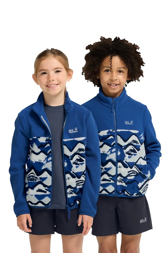 Jack Wolfskin flísová mikina detská PAW ERA 100 PRINT FZ K modrá A66109.164.176