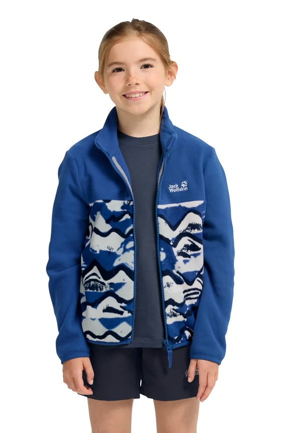 Jack Wolfskin flísová mikina detská PAW ERA 100 PRINT FZ K modrá A66109.164.176