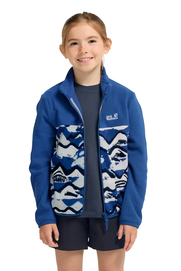 Jack Wolfskin flísová mikina detská PAW ERA 100 PRINT FZ K modrá A66109.164.176