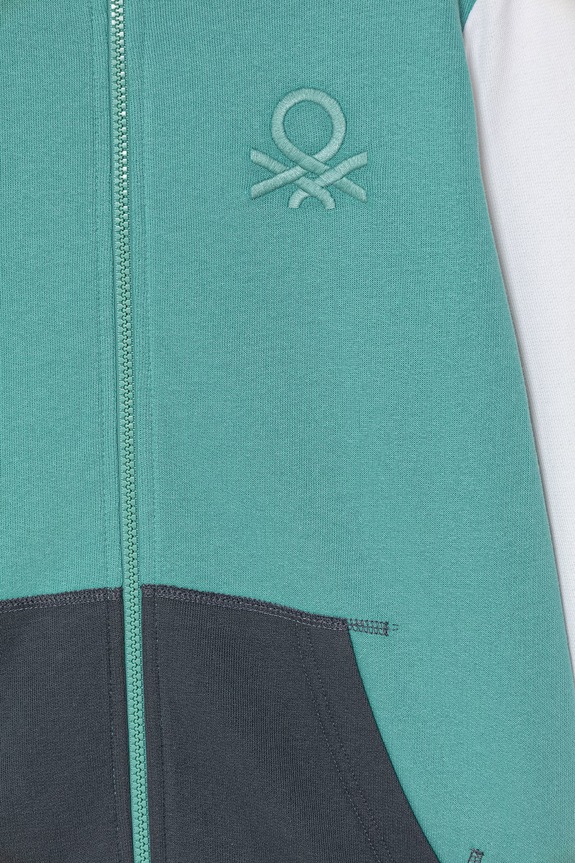 Chlapec United Colors of Benetton mikina na zips s kapucňou detská bavlnená 3J68C501B.G.Stagionale tyrkysová
