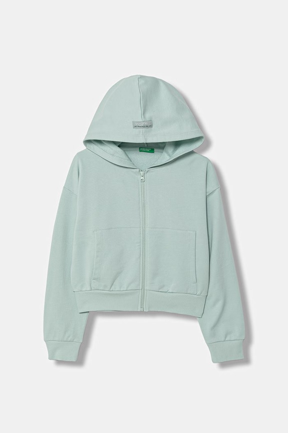 United Colors of Benetton mikina na zips detská bavlnená zelená 3NBMC505Y.G.Stagionale