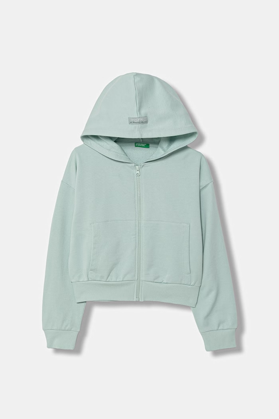 United Colors of Benetton mikina na zips detská bavlnená zelená 3NBMC505Y.G.Stagionale