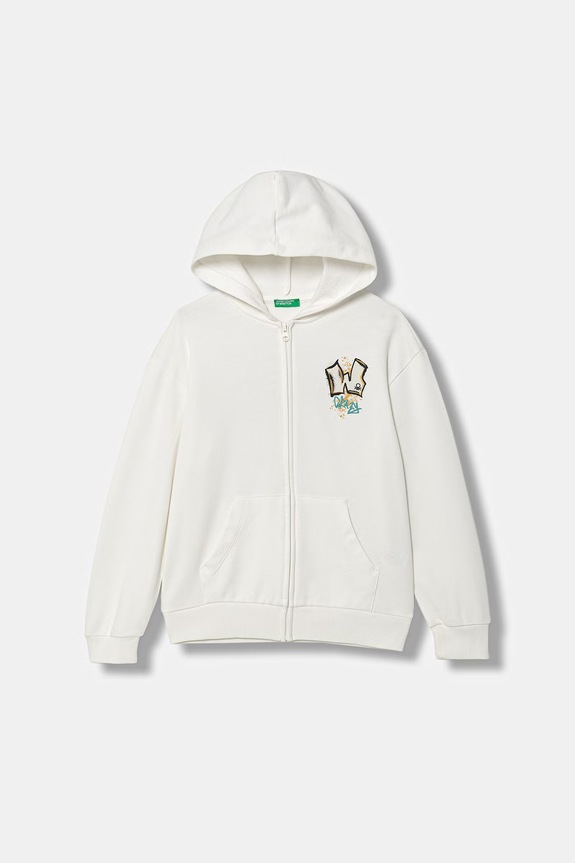 United Colors of Benetton mikina na zips detská bavlnená béžová 3NBMC505Z.G.Stagionale