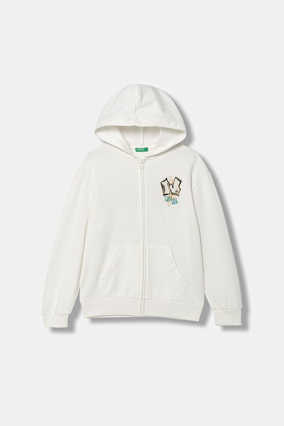 United Colors of Benetton mikina na zips detská bavlnená béžová 3NBMC505Z.G.Stagionale