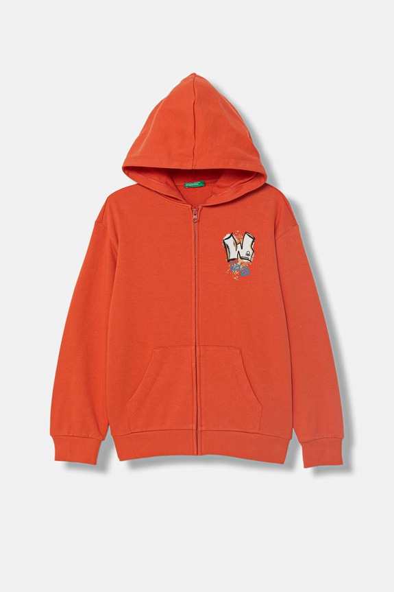 United Colors of Benetton mikina na zips detská bavlnená oranžová 3NBMC505Z.G.Stagionale