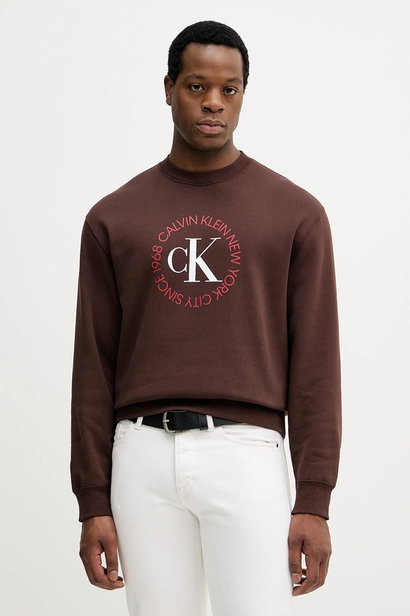 Μπλούζα Calvin Klein Jeans στάμπα καφέ LV14RE250G