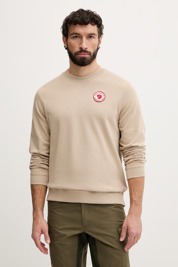 Fjallraven bluză sport pentru bărbați, din bumbac 1960 Logo Badge Sweater bej F87163