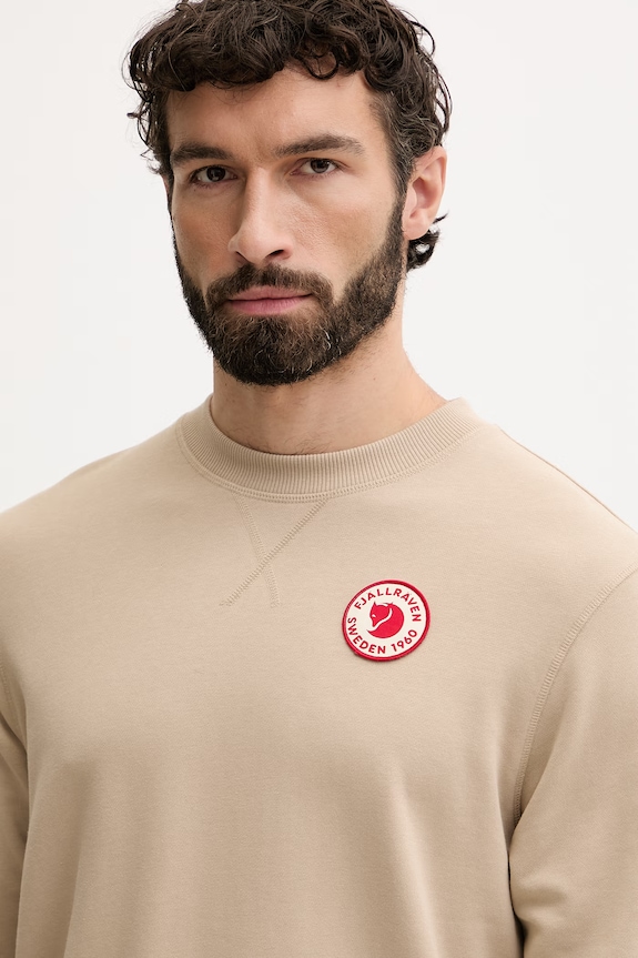 Fjallraven bluză sport pentru bărbați, din bumbac 1960 Logo Badge Sweater bej F87163