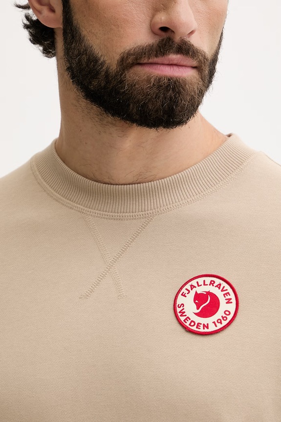 Fjallraven bluză sport pentru bărbați, din bumbac 1960 Logo Badge Sweater F87163 bej