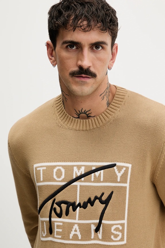 Tommy Jeans pulover de bumbac bej DM0DM22401