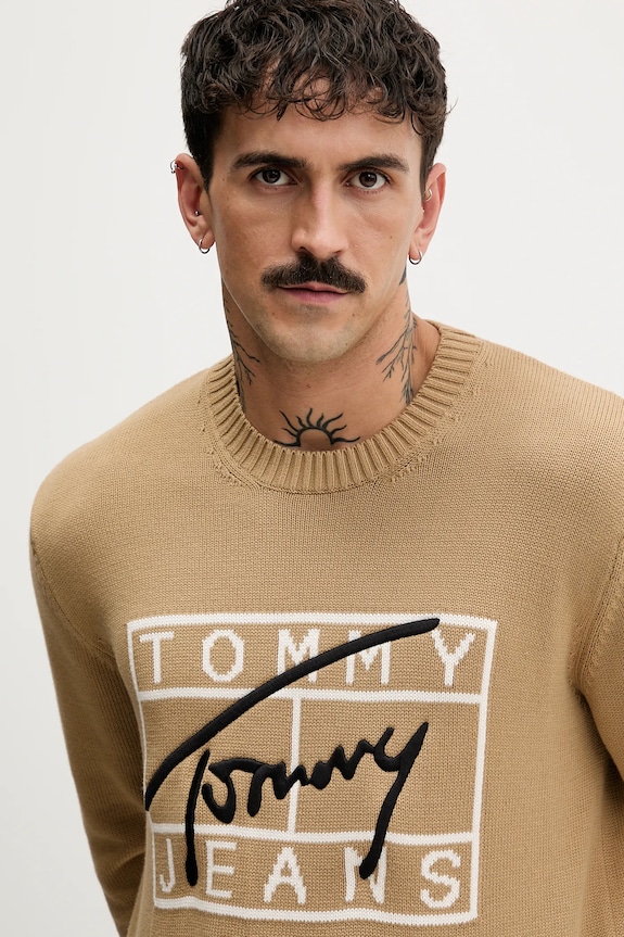 Tommy Jeans pulover de bumbac bej DM0DM22401