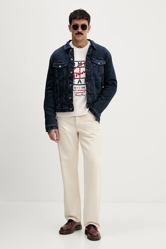 Bombažen pulover Tommy Jeans DM0DM22401 bež SS26