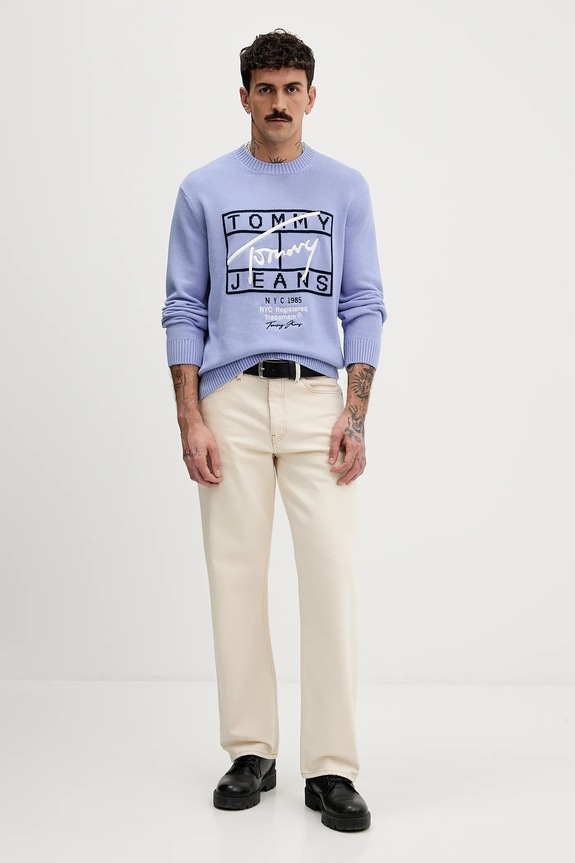 Bavlnený sveter Tommy Jeans DM0DM22401 modrá SS26