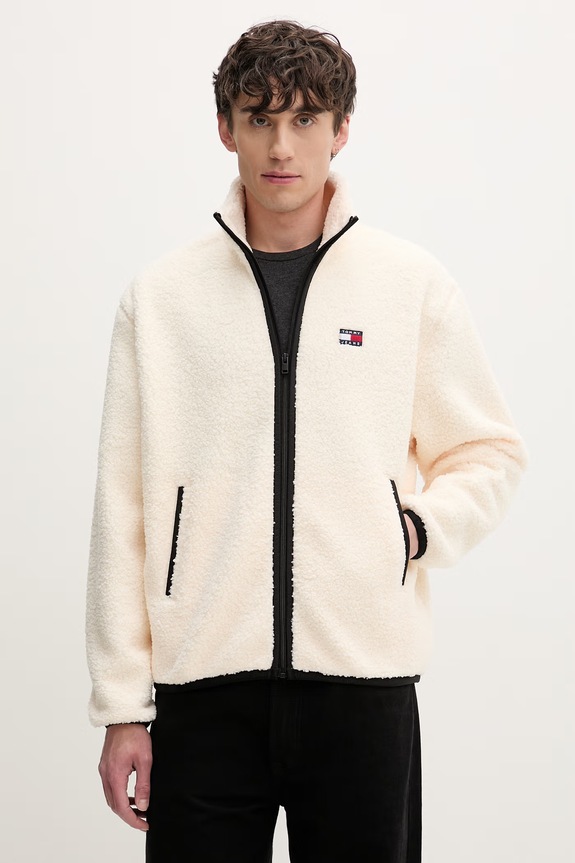 Tommy Jeans dukserica na zakopčavanje za muškarce s flisom bež DM0DM22345