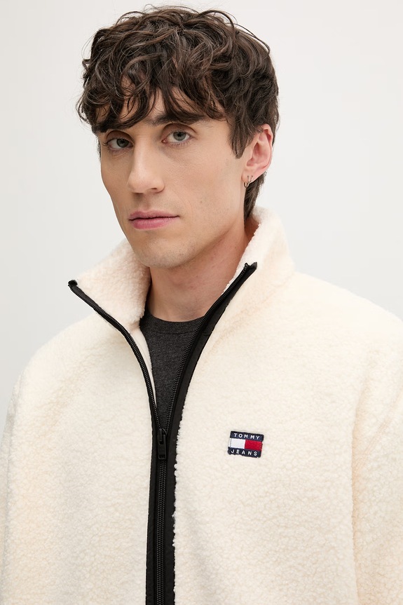 Tommy Jeans dukserica na zakopčavanje za muškarce s flisom bež DM0DM22345