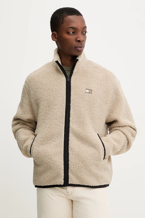 Fleecová mikina Tommy Jeans bez kapucne béžová DM0DM22345