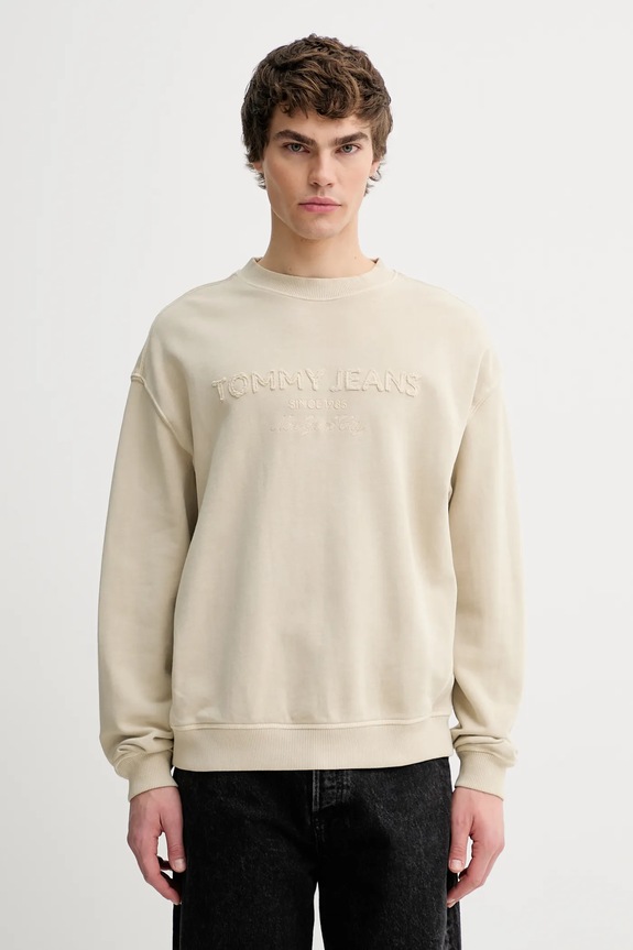 Bombažen pulover Tommy Jeans Brez kapuce bež DM0DM22363