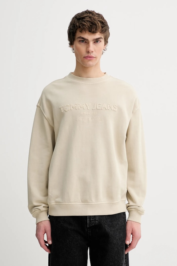 Bombažen pulover Tommy Jeans Brez kapuce bež DM0DM22363